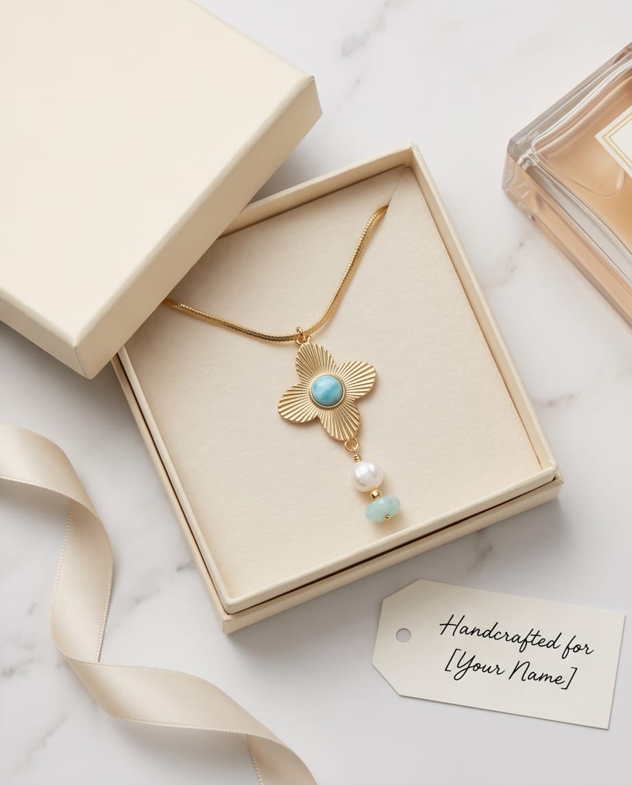 Cadena Larimar y Perla