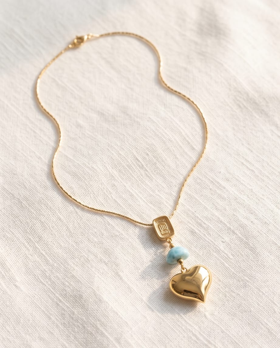 Cadena corazón y Larimar